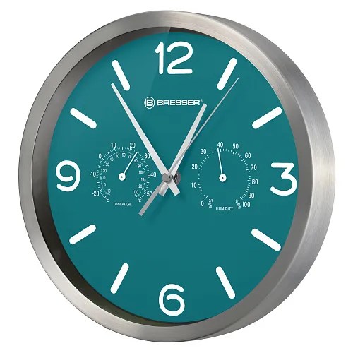figura di Orologio da parete termoigrometro Bresser MyTime DCF 25 cm, petrolio
