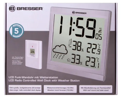 immagine di Orologio da parete meteorologico Bresser TemeoTrend JC LCD, argenteo,  11