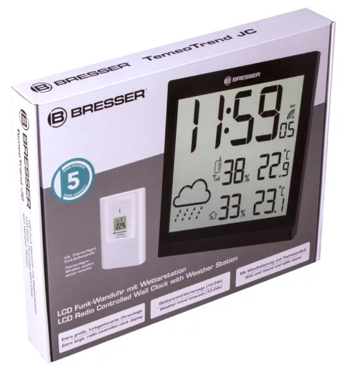 figura di Orologio da parete meteorologico Bresser Temeotrend JC LCD, nero,  10