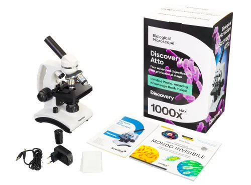 fotografia di Microscopio Levenhuk Discovery Atto Polar con libro,  2