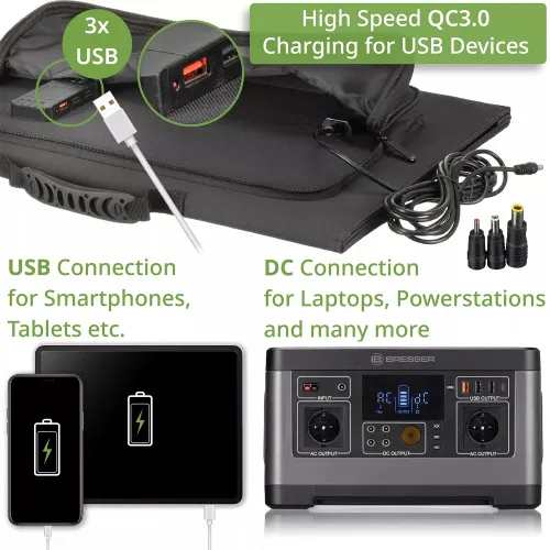 fotografia di Caricabatterie solare portatile Bresser 90 watt con alimentazione USB,  7