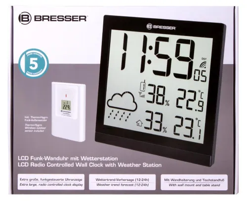 figura di Orologio da parete meteorologico Bresser Temeotrend JC LCD, nero,  11