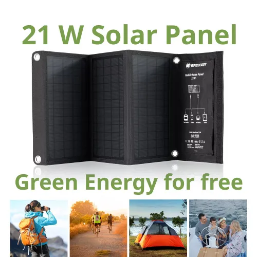 immagine di Caricabatterie solare portatile Bresser 21 watt con alimentazione USB,  2